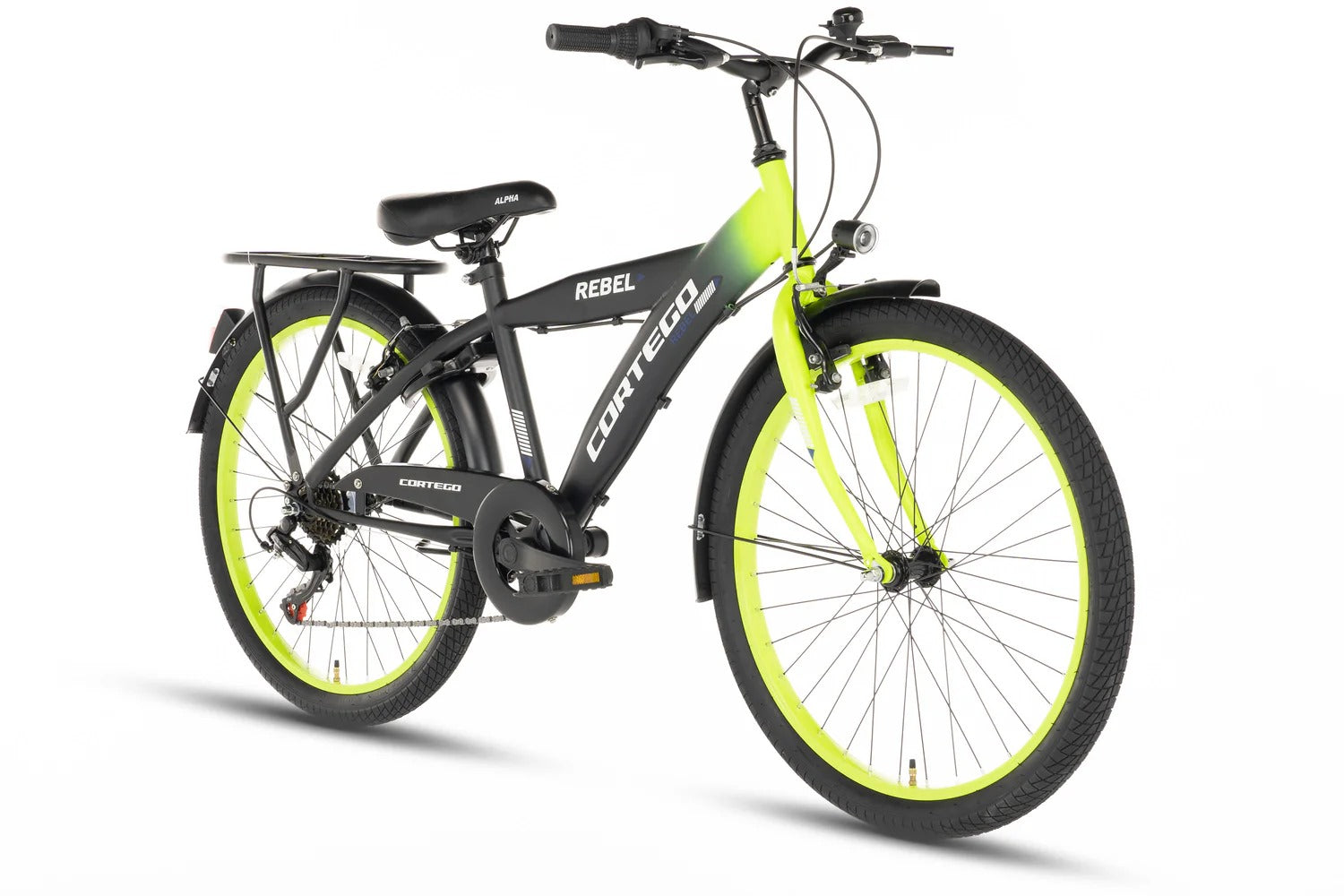 mountainbike 22 inch jongen Kinderfiets 6-8 jaar - Cortego Rebel - Lime - 6 versnellingen